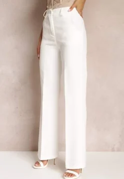 Białe Spodnie w Kant w Garniturowym Stylu High Waist Jaessa