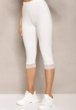 Białe Spodnie z Bawełny o Długości 3/4 Legginsy Abiknia
