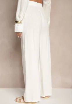 Białe Spodnie z Lnem i Bawełną o Szerokim Kroju High Waist Sallieta