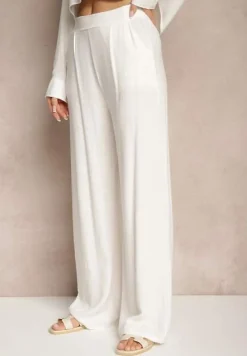 Białe Spodnie z Lnem i Bawełną o Szerokim Kroju High Waist Sallieta