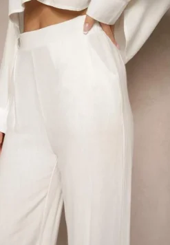 Białe Spodnie z Lnem i Bawełną o Szerokim Kroju High Waist Sallieta