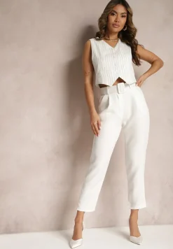 Białe Spodnie z Paskiem Eudea