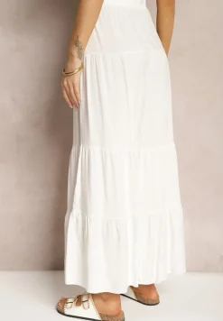 Białe Spodnie z Szerokimi Nogawkami Palazzo z Falbankami i Gumką w Pasie Dimlin
