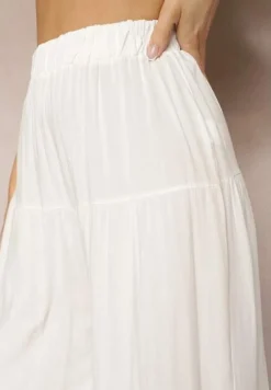 Białe Spodnie z Szerokimi Nogawkami Palazzo z Falbankami i Gumką w Pasie Dimlin