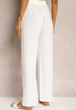 Białe Spodnie z Szerokimi Prostymi Nogawkami High Waist z Lnem Amivesa