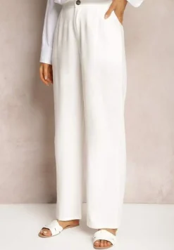 Białe Spodnie z Szerokimi Prostymi Nogawkami High Waist z Lnem Amivesa