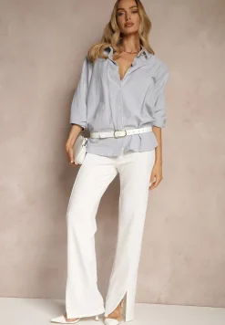 Białe Spodnie z Wiskozą High Waist w Eleganckim Stylu Tatariela