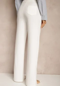 Białe Spodnie z Wiskozą High Waist w Eleganckim Stylu Tatariela