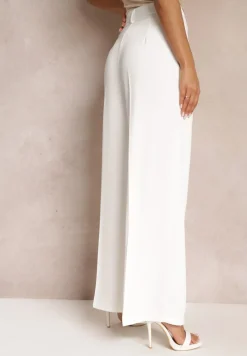 Białe Spodnie z Wysokim Stanem i Szerokimi Nogawkami Ellika