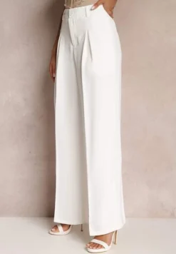 Białe Spodnie z Wysokim Stanem i Szerokimi Nogawkami Ellika