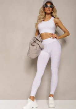 Białe Sportowe Legginsy z Wytłoczonym Wzorkiem Askida