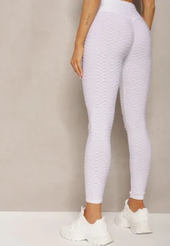 Białe Sportowe Legginsy z Wytłoczonym Wzorkiem Askida