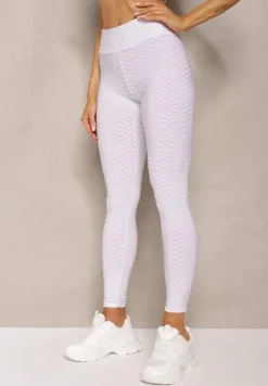 Białe Sportowe Legginsy z Wytłoczonym Wzorkiem Askida