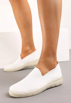 Białe Sportowe Tenisówki z Elastyczną Materiałową Cholewką Nobilara