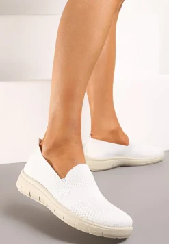 Białe Sportowe Tenisówki z Elastyczną Materiałową Cholewką Nobilara