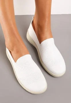 Białe Sportowe Tenisówki z Elastyczną Materiałową Cholewką Nobilara