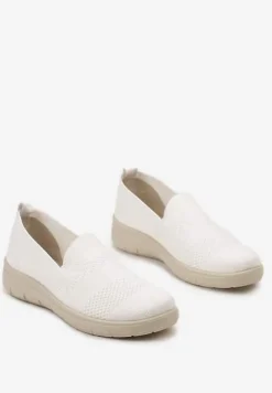 Białe Sportowe Tenisówki z Elastyczną Materiałową Cholewką Nobilara