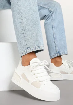 Białe Streetwearowe Sneakersy Trampki na Platformie Danenith