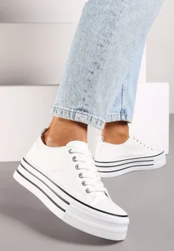 Białe Streetwearowe Trampki Basic na Grubej Podeszwie w Paski Avirissa