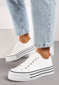 Białe Streetwearowe Trampki Basic na Grubej Podeszwie w Paski Avirissa