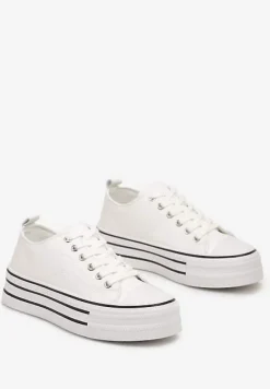 Białe Streetwearowe Trampki Basic na Grubej Podeszwie w Paski Avirissa