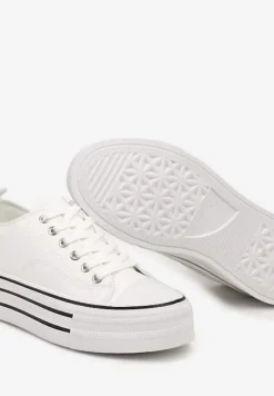 Białe Streetwearowe Trampki Basic na Grubej Podeszwie w Paski Avirissa