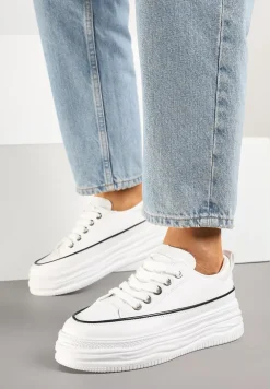 Białe Streetwearowe Trampki na Tłoczonej Platformie Fellimi