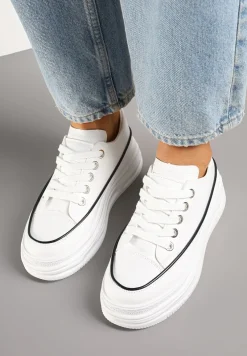 Białe Streetwearowe Trampki na Tłoczonej Platformie Fellimi