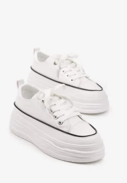 Białe Streetwearowe Trampki na Tłoczonej Platformie Fellimi