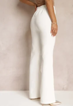 Białe Szerokie Spodnie Garniturowe z Wysokim Stanem i Gumką w Talii Meaba