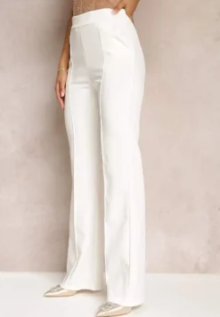 Białe Szerokie Spodnie Garniturowe z Wysokim Stanem i Gumką w Talii Meaba