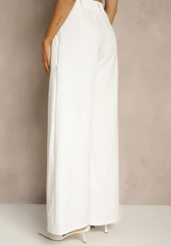 Białe Szerokie Spodnie High Waist o Garniturowym Kroju z Zakładkami Uliadorea