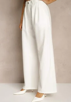 Białe Szerokie Spodnie High Waist o Garniturowym Kroju z Zakładkami Uliadorea