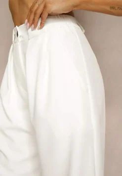 Białe Szerokie Spodnie High Waist o Garniturowym Kroju z Zakładkami Uliadorea