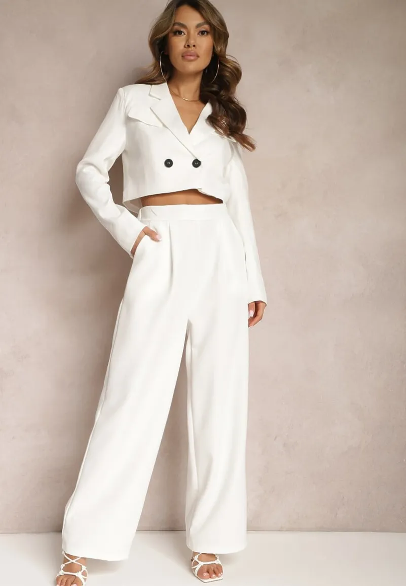 Białe Szerokie Spodnie w Eleganckim Stylu Hanessame