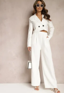 Białe Szerokie Spodnie w Eleganckim Stylu Hanessame