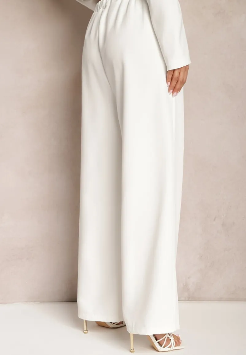 Białe Szerokie Spodnie w Eleganckim Stylu Hanessame