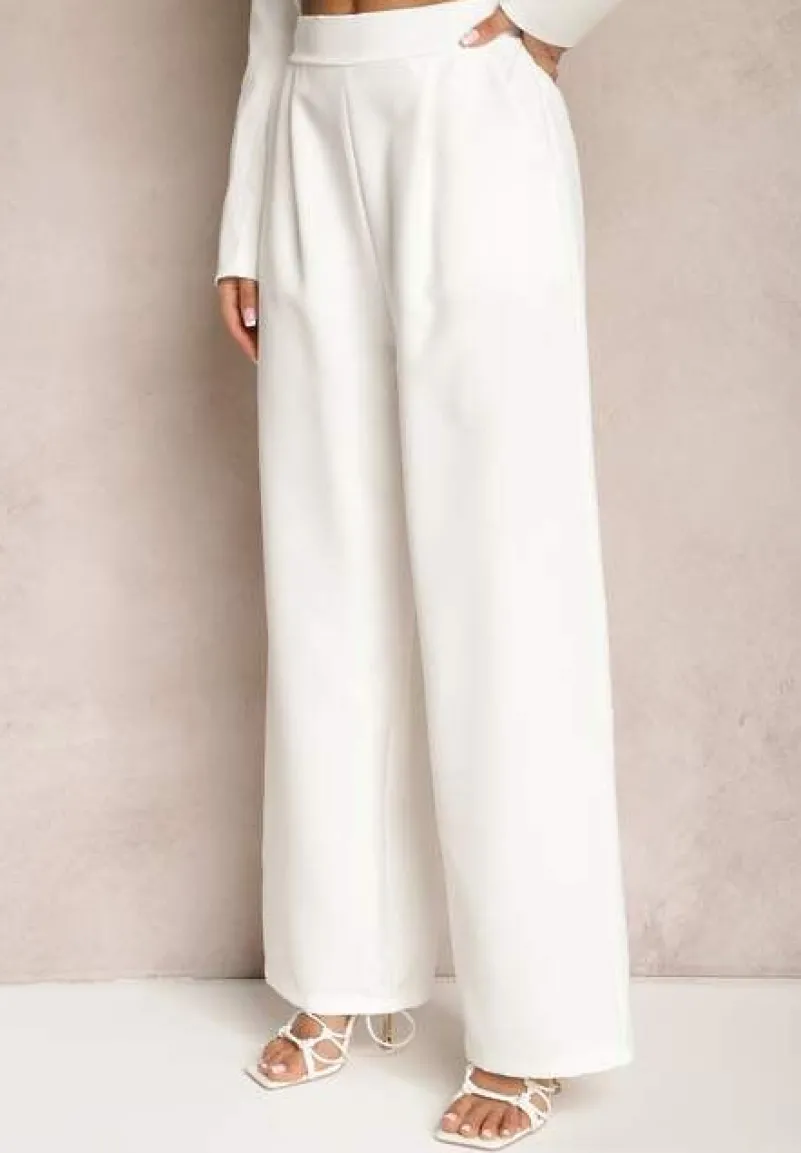 Białe Szerokie Spodnie w Eleganckim Stylu Hanessame