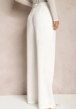 Białe Szerokie Spodnie z Zapięciem na Haczyk Brutris