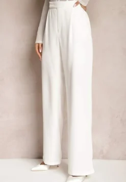 Białe Szerokie Spodnie z Zapięciem na Haczyk Brutris