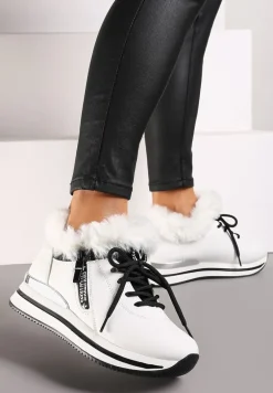 Białe Sznurowane Botki Sneakersy z Futerkiem Gameda