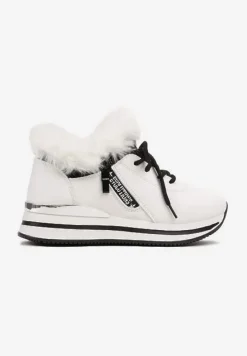 Białe Sznurowane Botki Sneakersy z Futerkiem Gameda