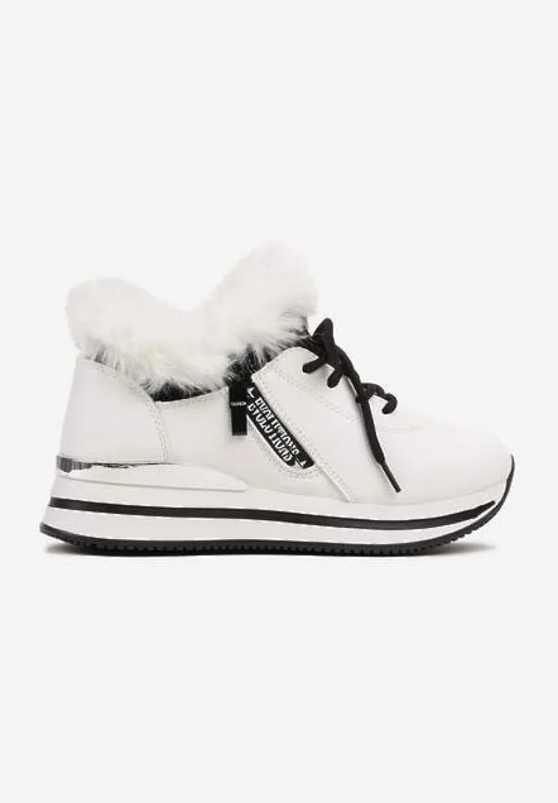 Białe Sznurowane Botki Sneakersy z Futerkiem Gameda