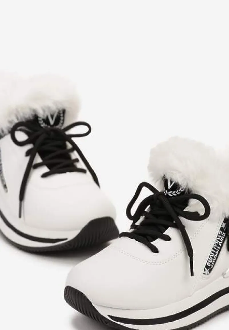 Białe Sznurowane Botki Sneakersy z Futerkiem Gameda