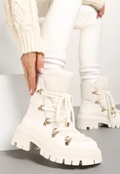 Białe Sznurowane Śniegowce na Platformie z Ociepleniem Innathiel