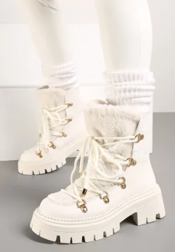 Białe Sznurowane Śniegowce na Platformie z Ociepleniem Innathiel