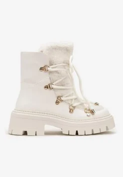 Białe Sznurowane Śniegowce na Platformie z Ociepleniem Innathiel