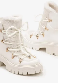 Białe Sznurowane Śniegowce na Platformie z Ociepleniem Innathiel