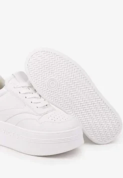 Białe Sznurowane Sneakersy Vices na Platformie z Metalicznymi Paskami Neliawen