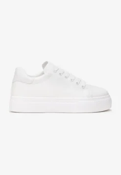 Białe Sznurowane Sneakersy z Cholewką przed Kostkę Narelina